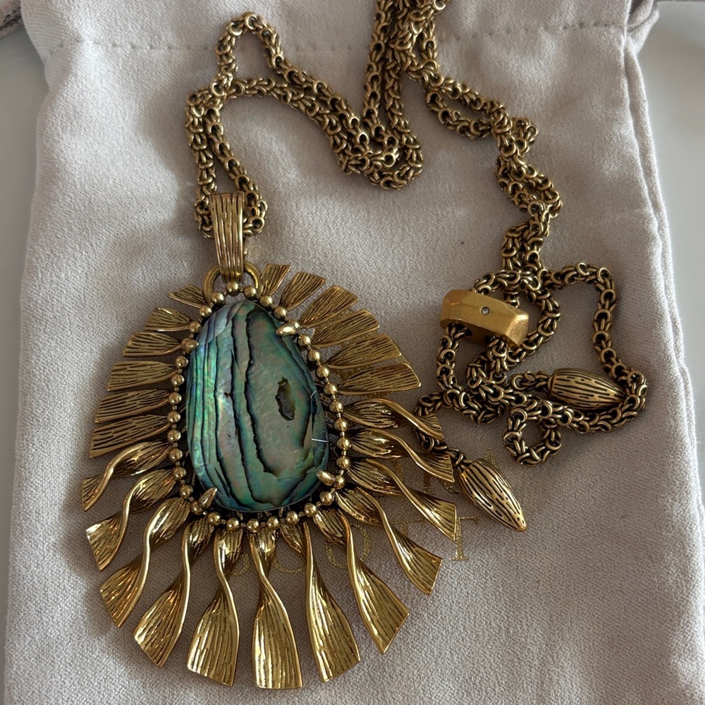 Gold-Tone Abalone Sunburst Pendant Necklace - Green Blue Shell